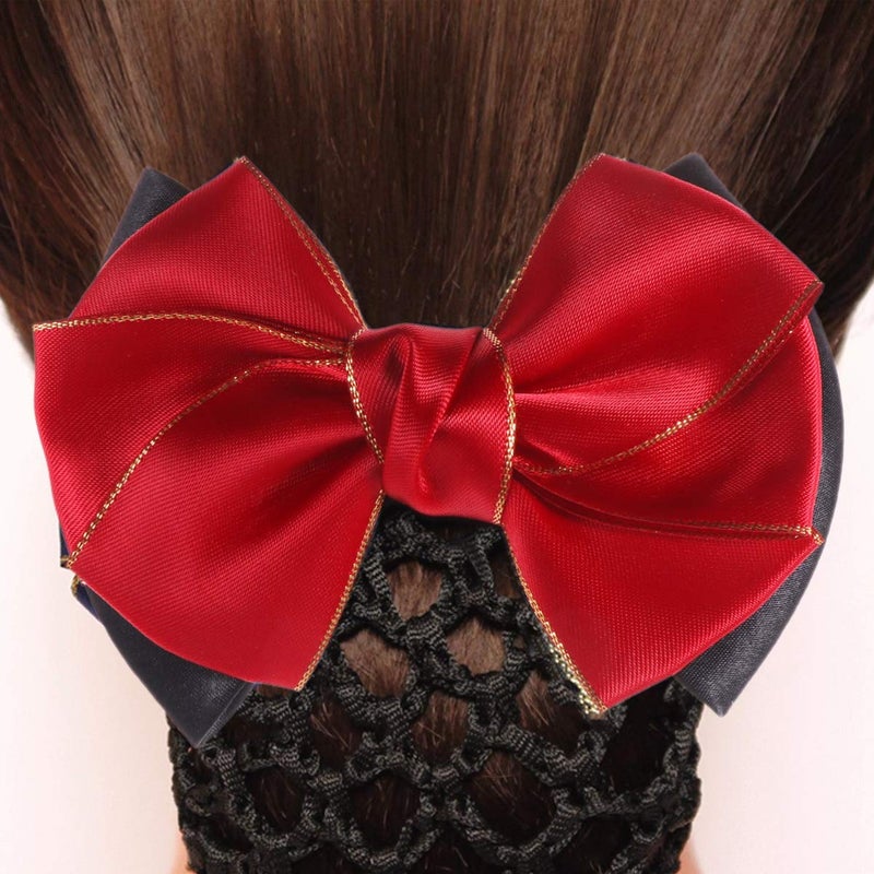 Minkissy 2Pcs Bowknot Hair Snoods Bun Cover Hair Clip Occupational Fixator for Dancing, Work, Class and Daily Use (Red) - Image 3